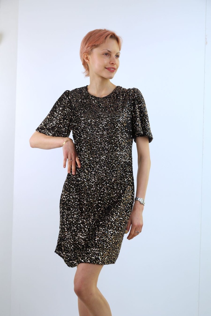 Feestjurk Lilianna nm30 pailletten op effen velours kapmouw