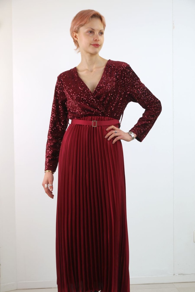 Jurk Laurina nm15 pailletten effen velours plissé klokrok satijn