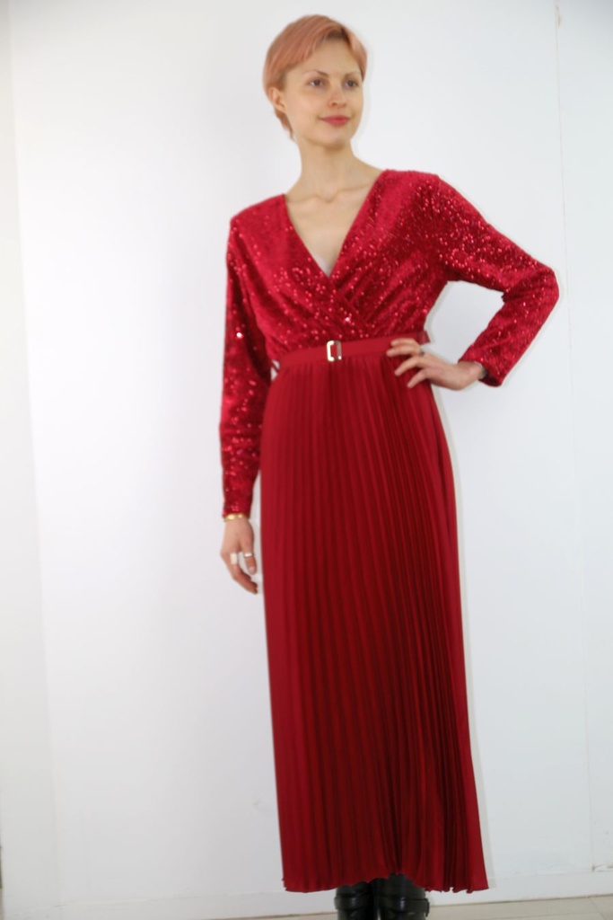 Jurk Laurina nm15 pailletten effen velours plissé klokrok satijn