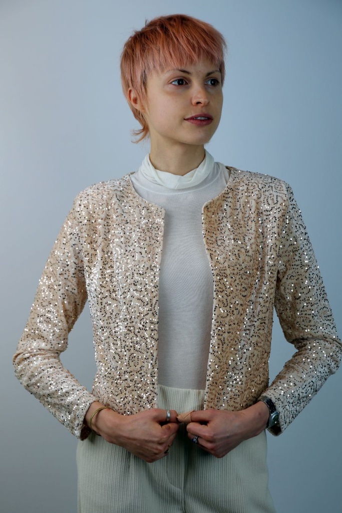 Bolero Lenora nm50 pailletten op effen velours kraagloos