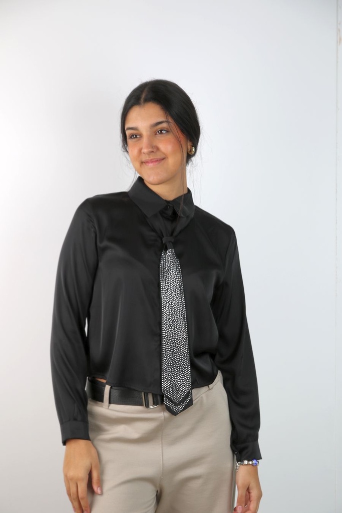 Cocktail blouse Lolita satijn das met studs kort