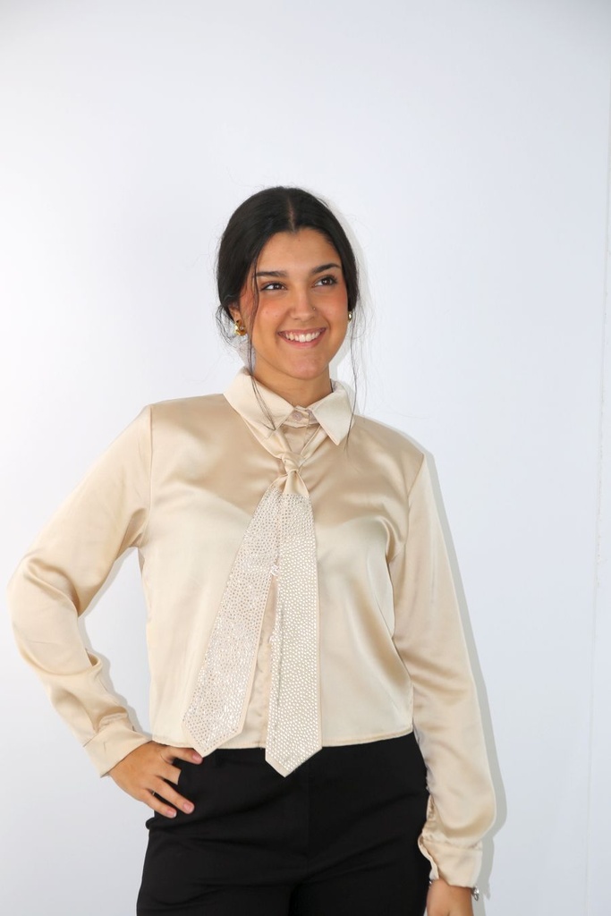 Cocktail blouse Lolita satijn das met studs kort