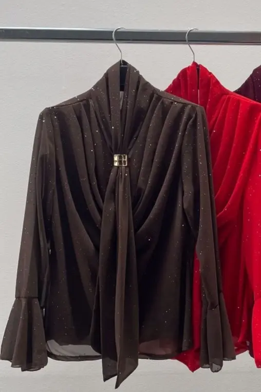 Blouse Leuntje jabotkraag glamy tule manchetvolant