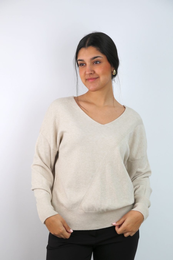 pul Luuke nm50 V-hals diagonale ingebreide geribde strook