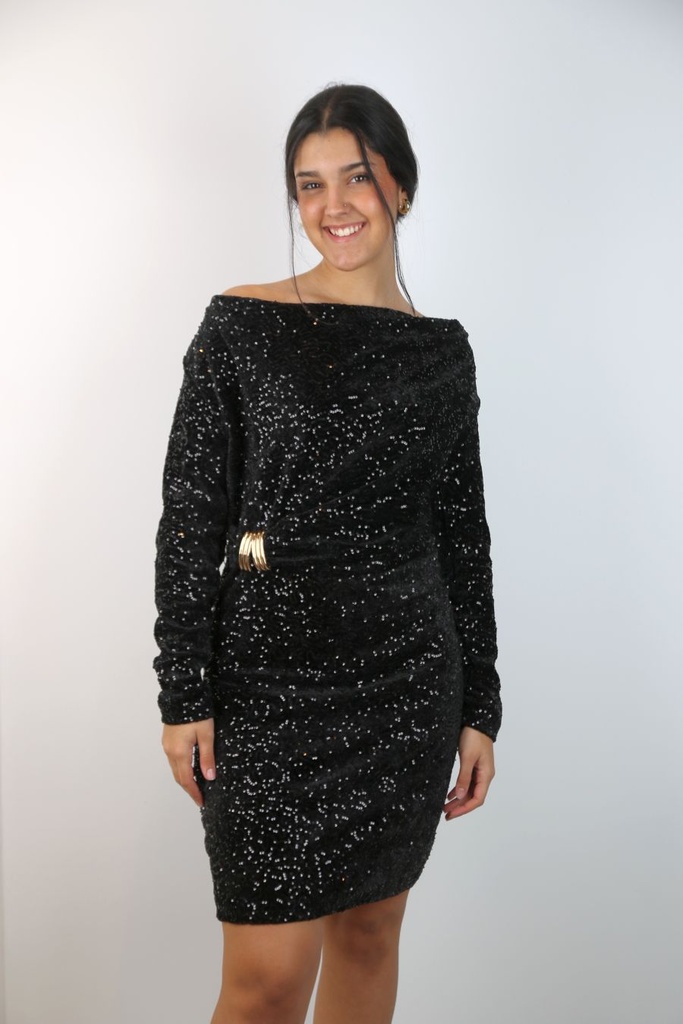 Cocktailjurk Lynthe nm38 pailletten drapagekraag 