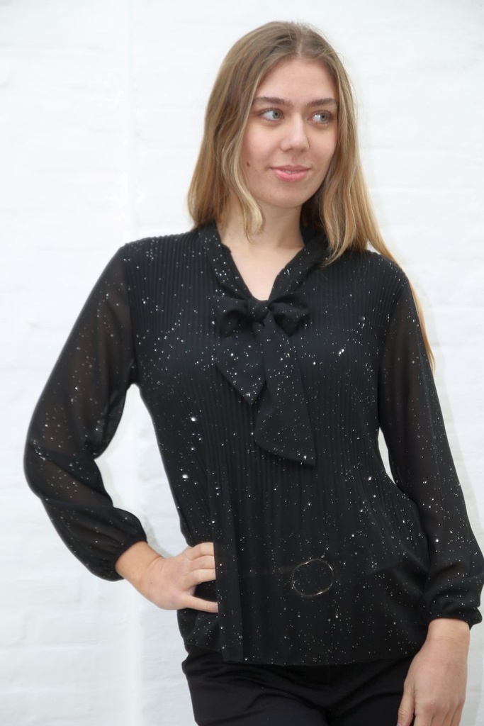 Luiz nm43 jabotkraag plissé torso glitter-crepe gepofte manchet