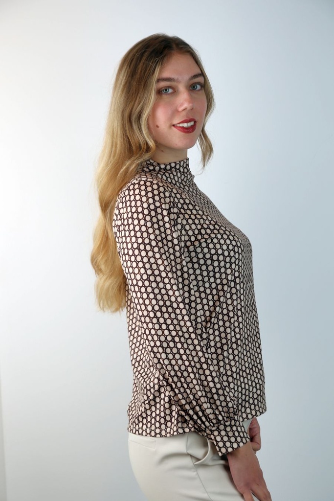 T-shirt Luigiano nm20 bijenkoek print opstaande kraag 