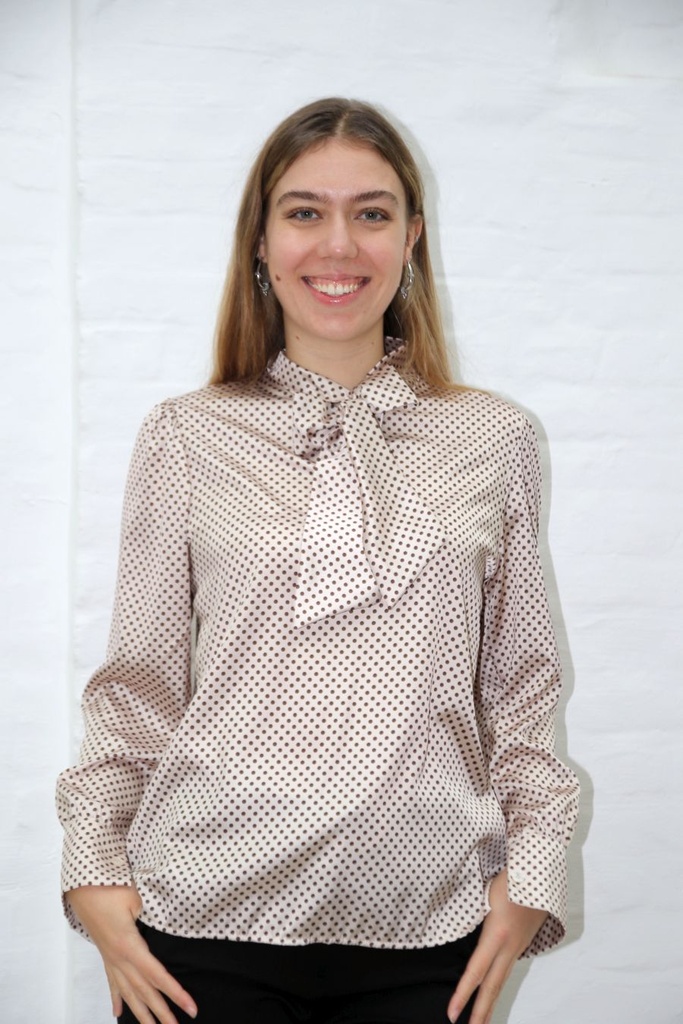 Blouse Qiana V-kraag polka dots  jabotkraag springplooi