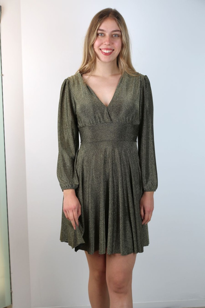 Jurk Quinne metaal coding Lurex voorgevormd borst overlappende V-hals 