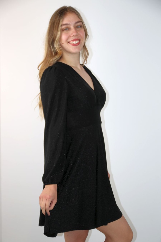 Jurk Quinne metaal coding Lurex voorgevormd borst overlappende V-hals 