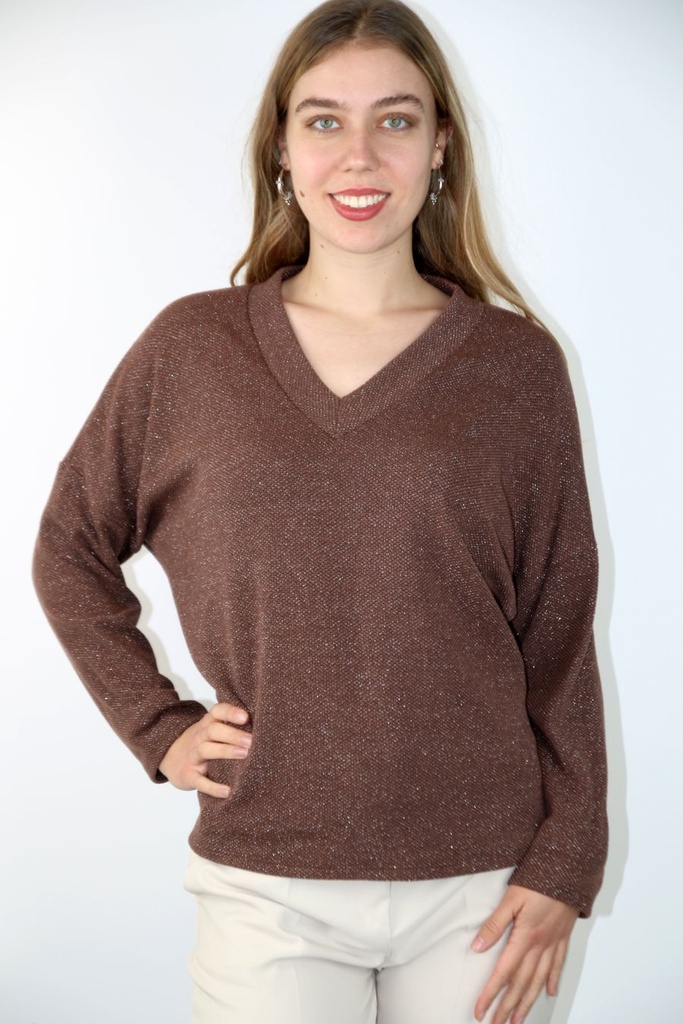 Pull Qwen boord V-hals Lurex coding 