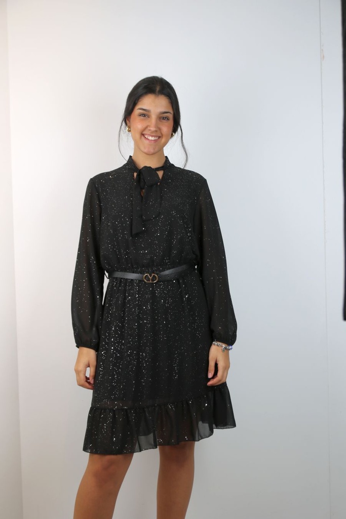 Jurk Nawal nm38 glitter crêpe jabot kraag 