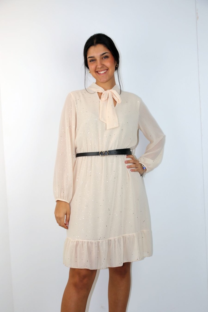 Nawal nm38 crêpe jurk jabot kraag volant 