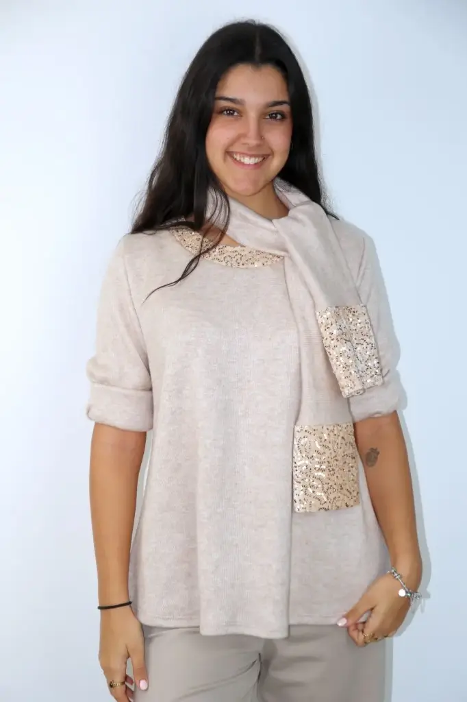 Pull Petra nm95 open hals en sjaal met pajetten