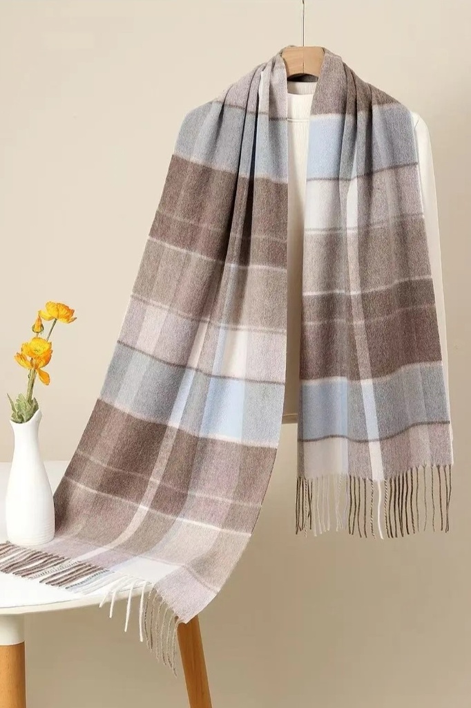 Sjaal Livine nm100 geruit franjes wol