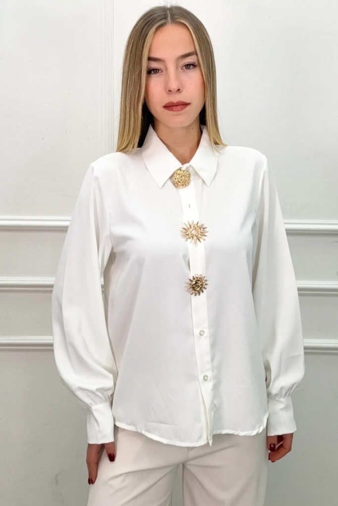 Blouse Roos met gouden broches