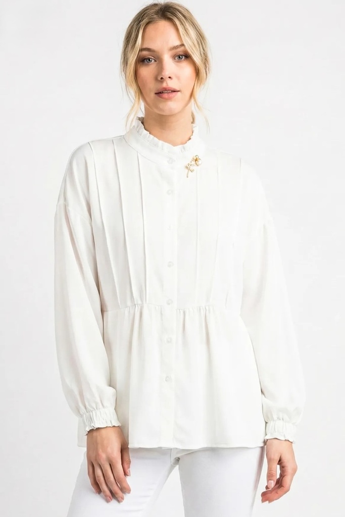 Tweetrapsblouse Rowan met gefronste kraag en mouw