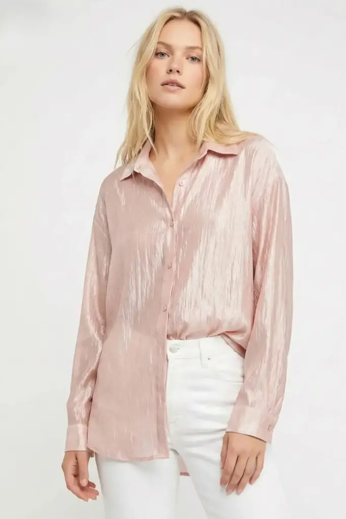 Glanzende blouse Ryan met polokraag