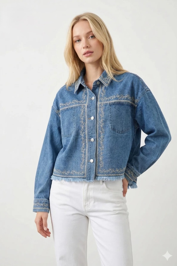 Jeansjasje Rachel geborduurde boord nm98