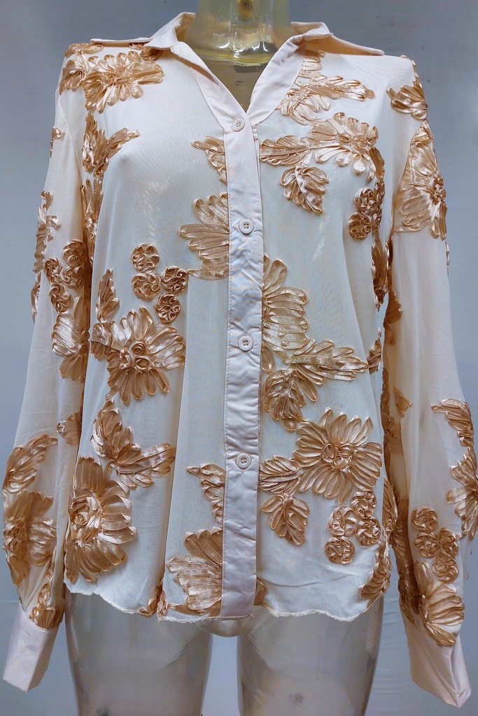 Blouse Rijk met glanzende lintbloemen