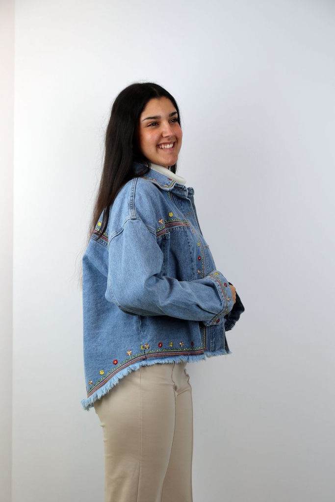 Jeansjasje Rana geborduurde bloemetjes nm98