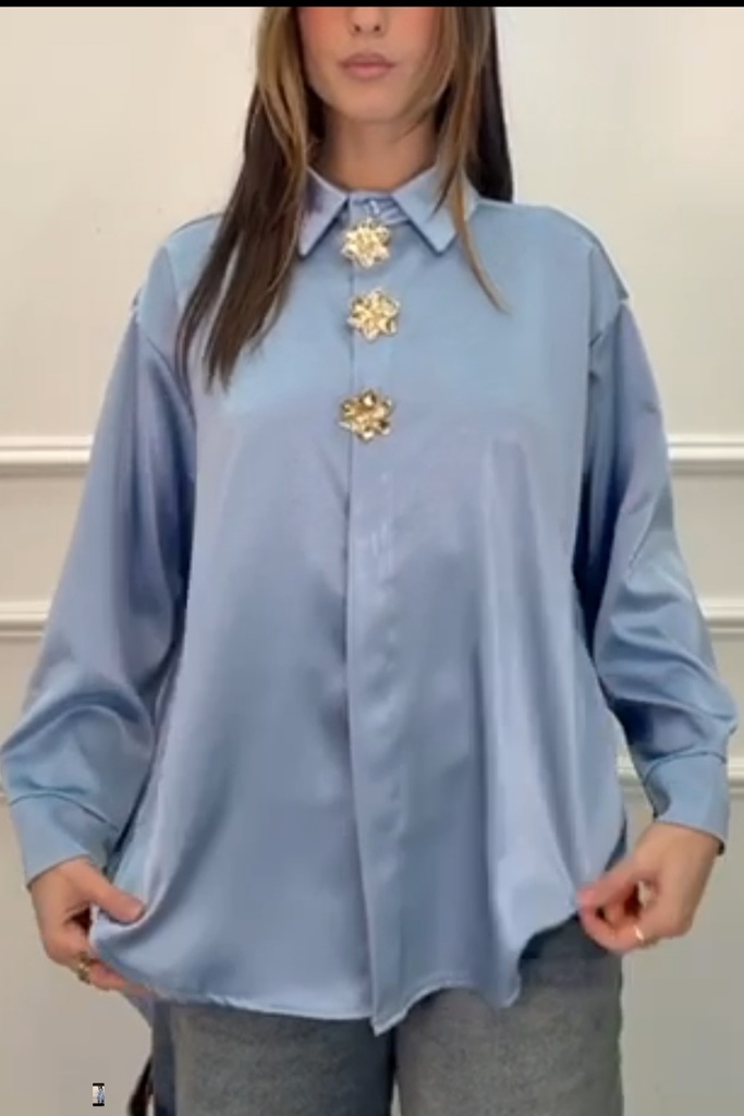 Blouse Onno satijn kraag blinsluiting 3 vergulde bloem knopen