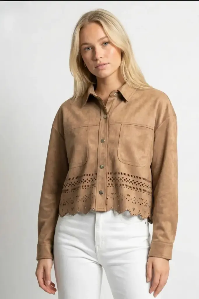 Vest Oumnia eco suède kraag drukknopen geperforeerd 