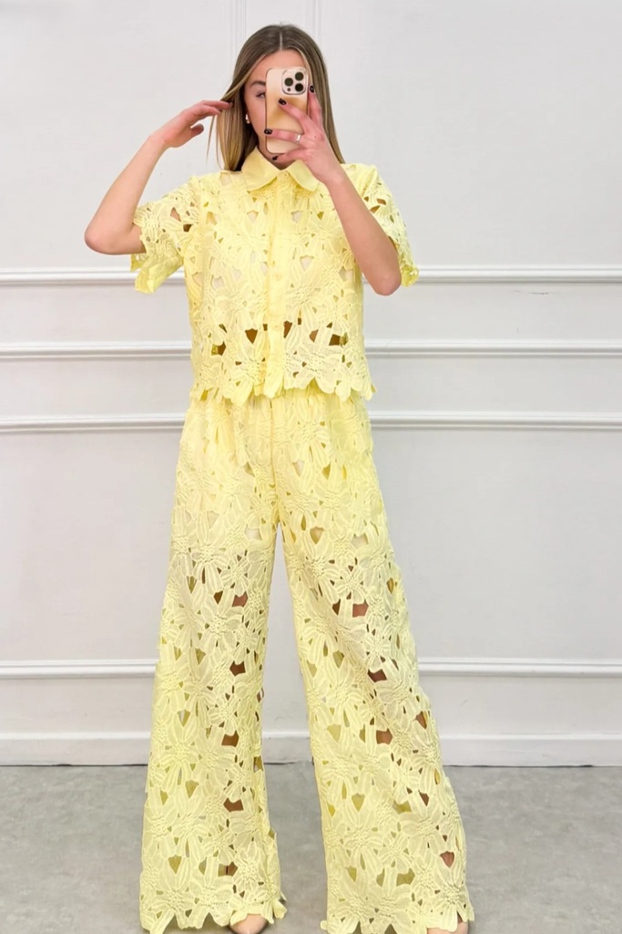 Blouse en flarebroek Othman gehaakt blouse met wijde pantalon