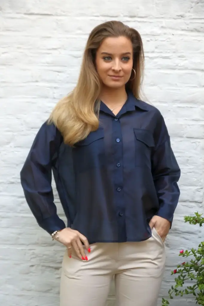 Blouse Richard nm85 2 borstzakjes kraag nacré doorgeknoopt