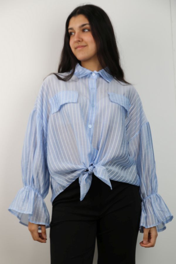 Transparante gestreepte blouse Renee met trompetmouw nm85