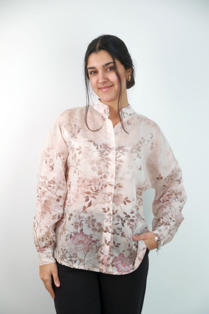 Blouse Sem bloemenprint tailleknoop en manchet 