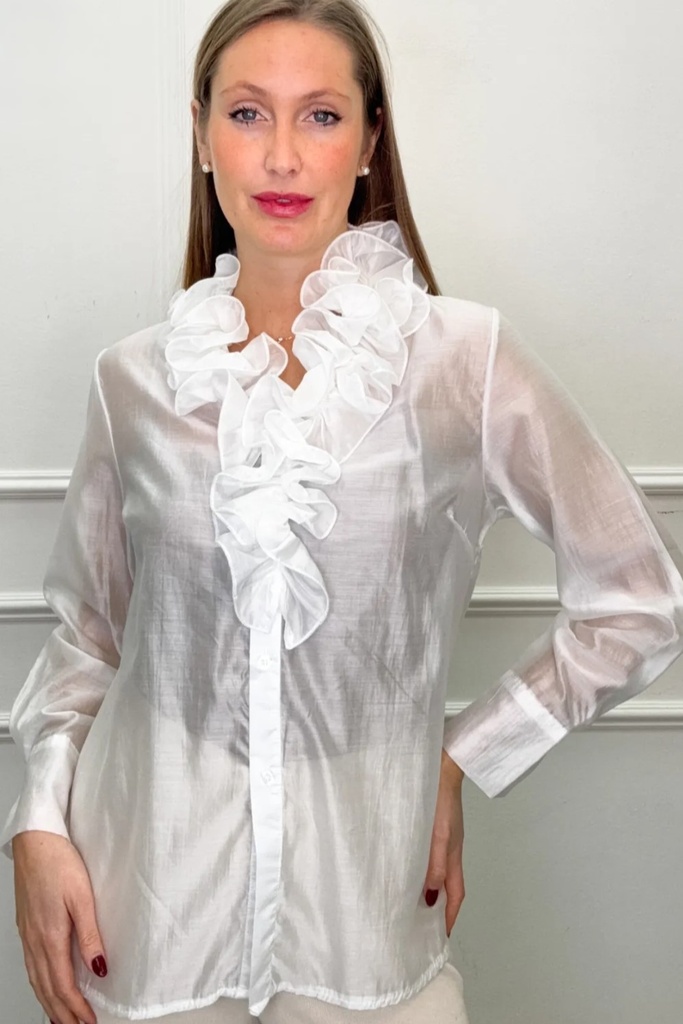 Blouse Otte nm85 ruches V-hals Tencel nacré doorgeknoopt (kopie)