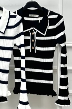 Polo Omid nm68 polokraag horizontaal gelijnd medium geribd 4-kant vergulde knopen