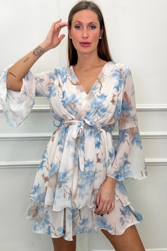 Jurk Ona nm38 bloesem gekruiste V-hals dubbel lagige volant