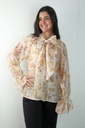 Floral blouse Roza with trumpet sleeve and bow nm85