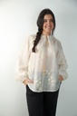 Geborduurde blouse Rosanna gefronste kraag nm85