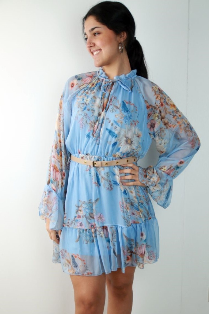 Bloemenjurkje Redouan met trompetmouw en ecoleren riem nm47