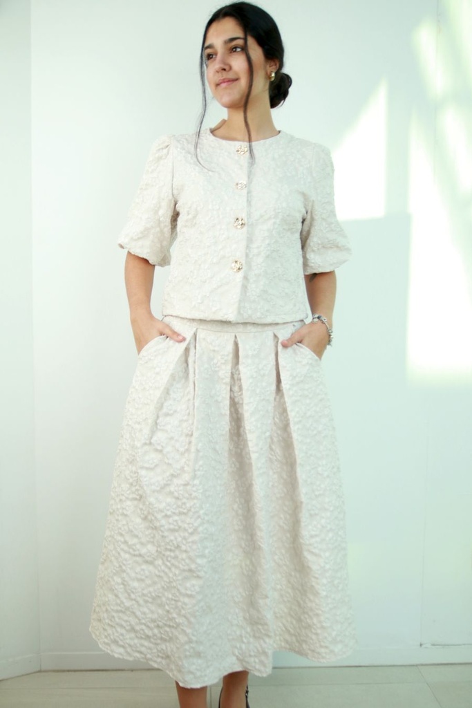 Gebloemde klokrok Romeo met springplooien en steekzakken