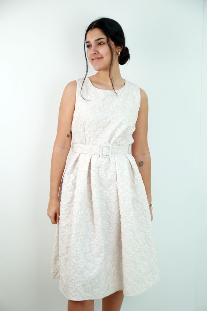 Gebloemde mouwloze jurk Rami met tailleriem