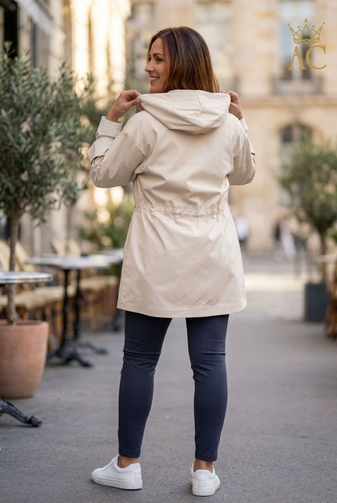 Coat Omaira kap en rijglint in taille, blindsluiting 