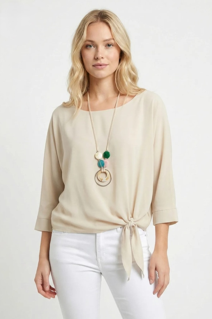 Blouse Robbie avec col ouvert, chaîne et taille nouée nm47