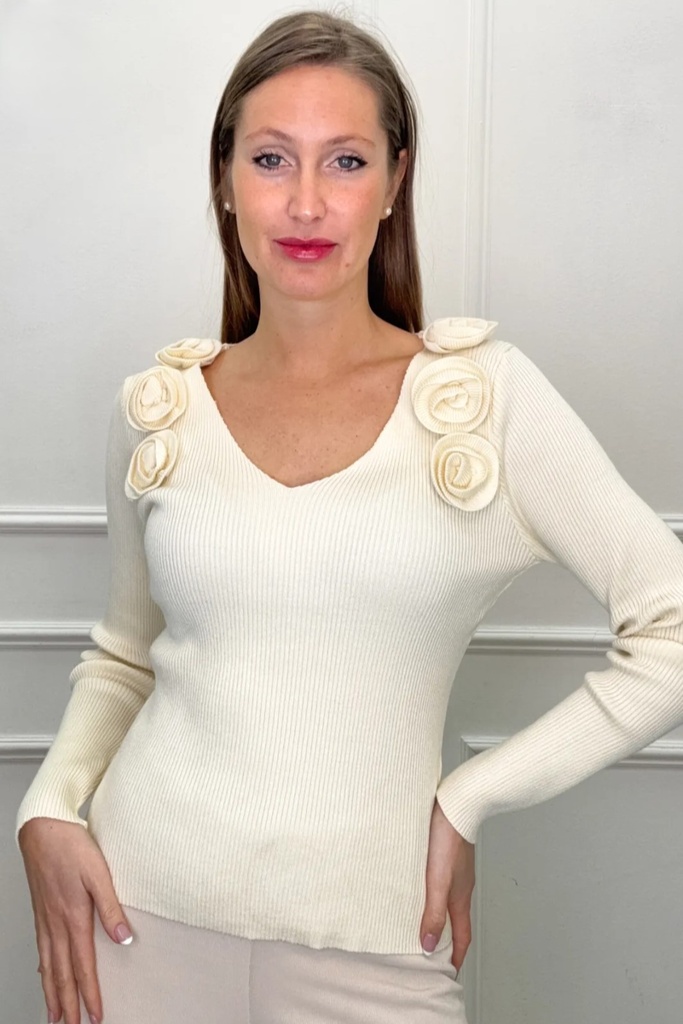 Geribde pull Ramses met rozen en v-hals nm68