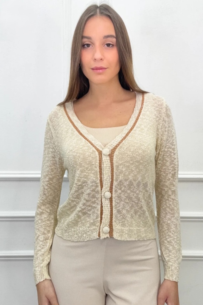 Bouclé cardigan Renate met afgelijnde v-hals 