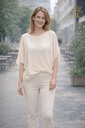 Zijde blouse Olof nm98 open hals vleermuismouw gepofte taille in viscose jersey