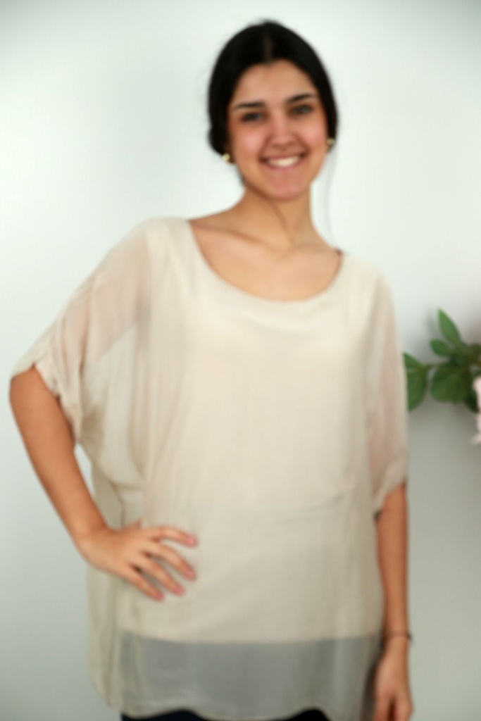 Zijde tuniek Omaima nm99 open hals en rug geknoopt lint