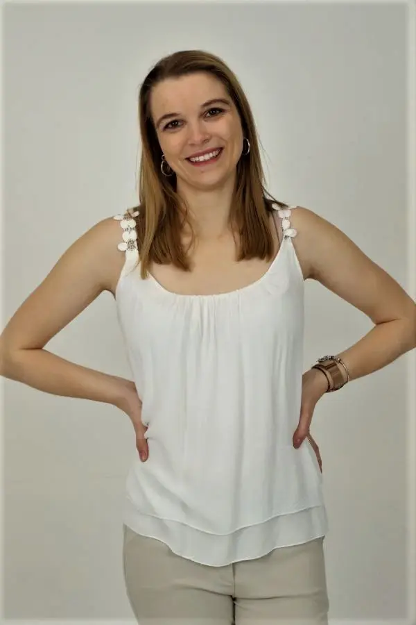 Zijde top Ottilie nm100 geborduurde bretel in zijde en gevoerd A-lijn