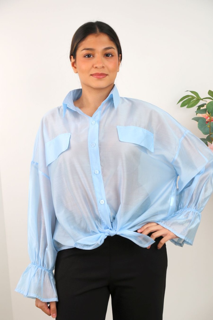 Transparante blouse Rosalinde met trompetmouw nm85