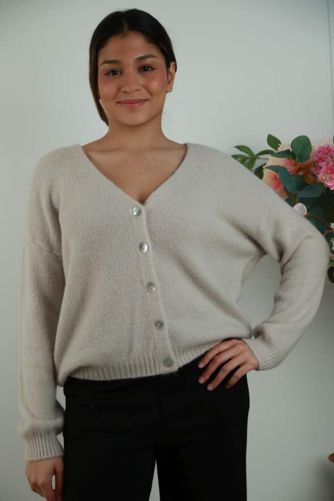 Sebastiaan nm25 suri alpaca, V-hals cardigan met lange mouwen