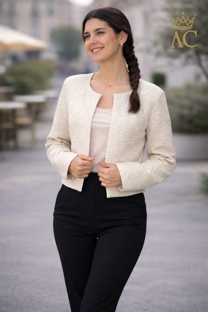 Kort vestje Nikolaos  glamy reliëfstof gebloemd 