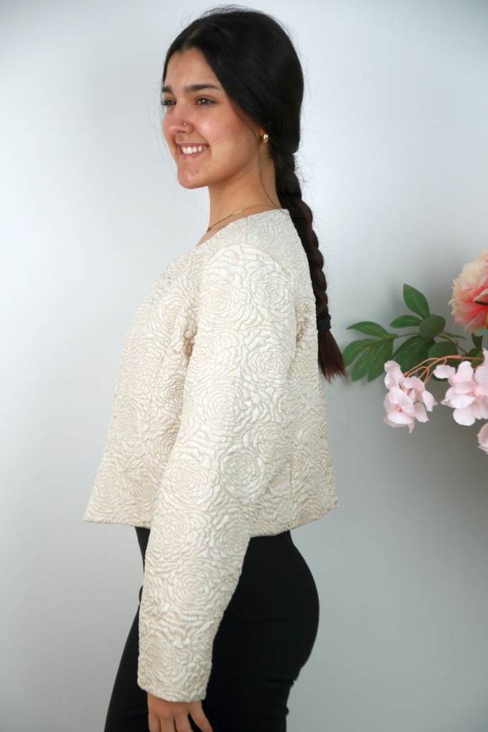 Kort vestje Nikolaos  glamy reliëfstof gebloemd 